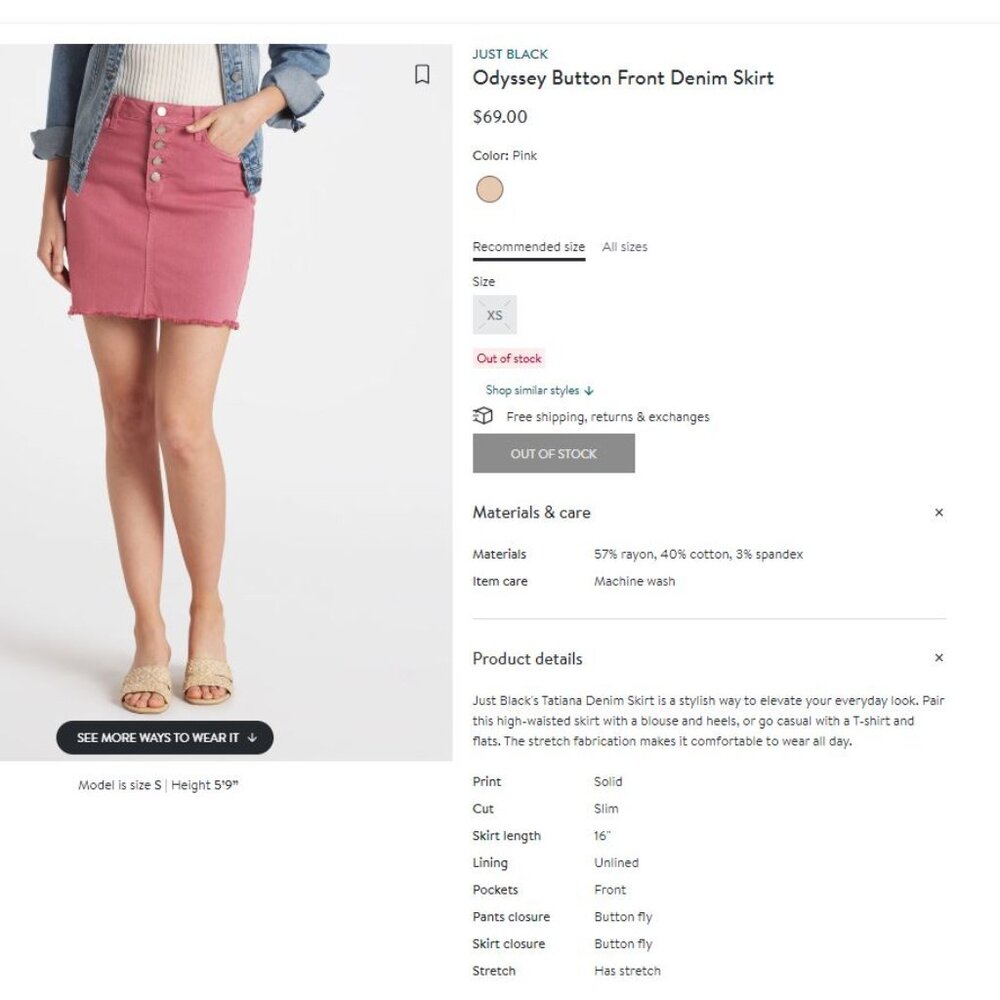 Just Black - Odyssey Button Front Denim Skirt
